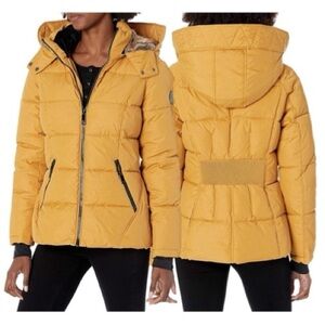 HFX Hooded Puffer Yellow Jacket With Removable Faux Fur Hood In Size M